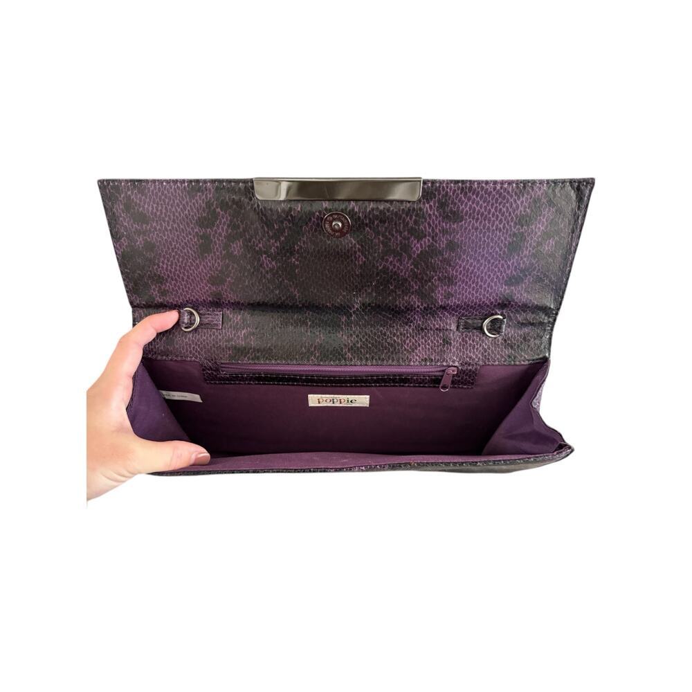 POPPIE JONES Purple & Black Snake Skin Clutch Handbag Size Large Large - Picture 3 of 6